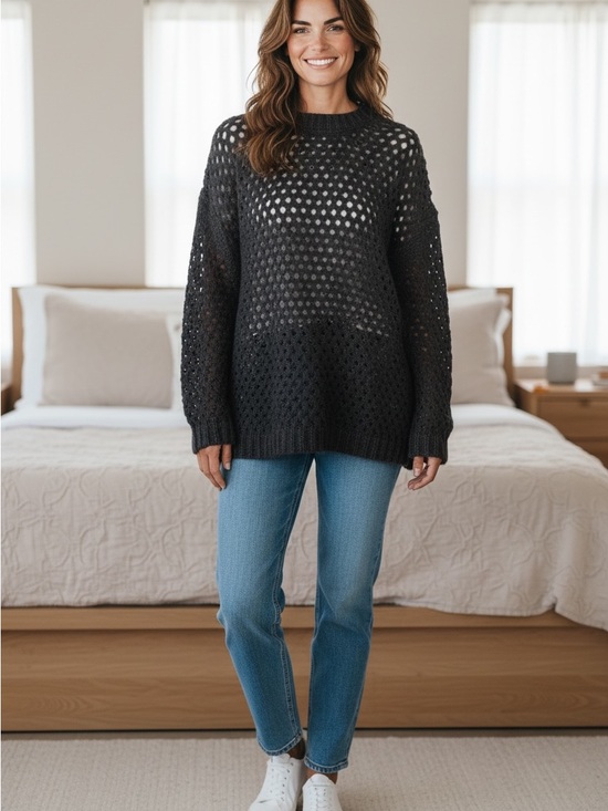 Primark Sweaters - Vintage Irish Wool,Alpacha BlendBlack Open-Knit Crewneck Sweater XL